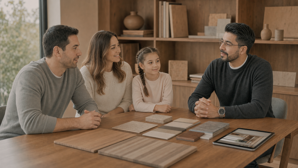 Familia compartiendo en un espacio cálido diseñado para vivir